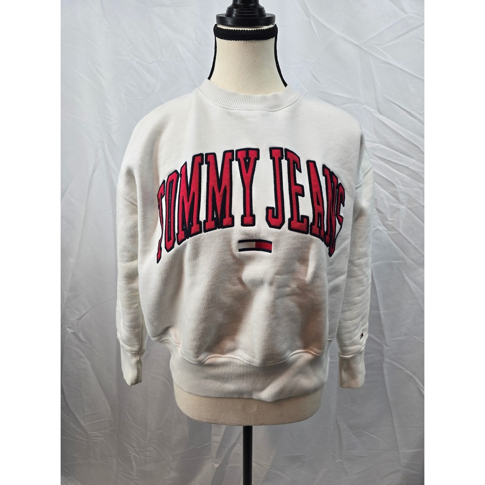 Tommy Jeans White Crewneck Sweatshirt Large‎ Logo Graphic XS